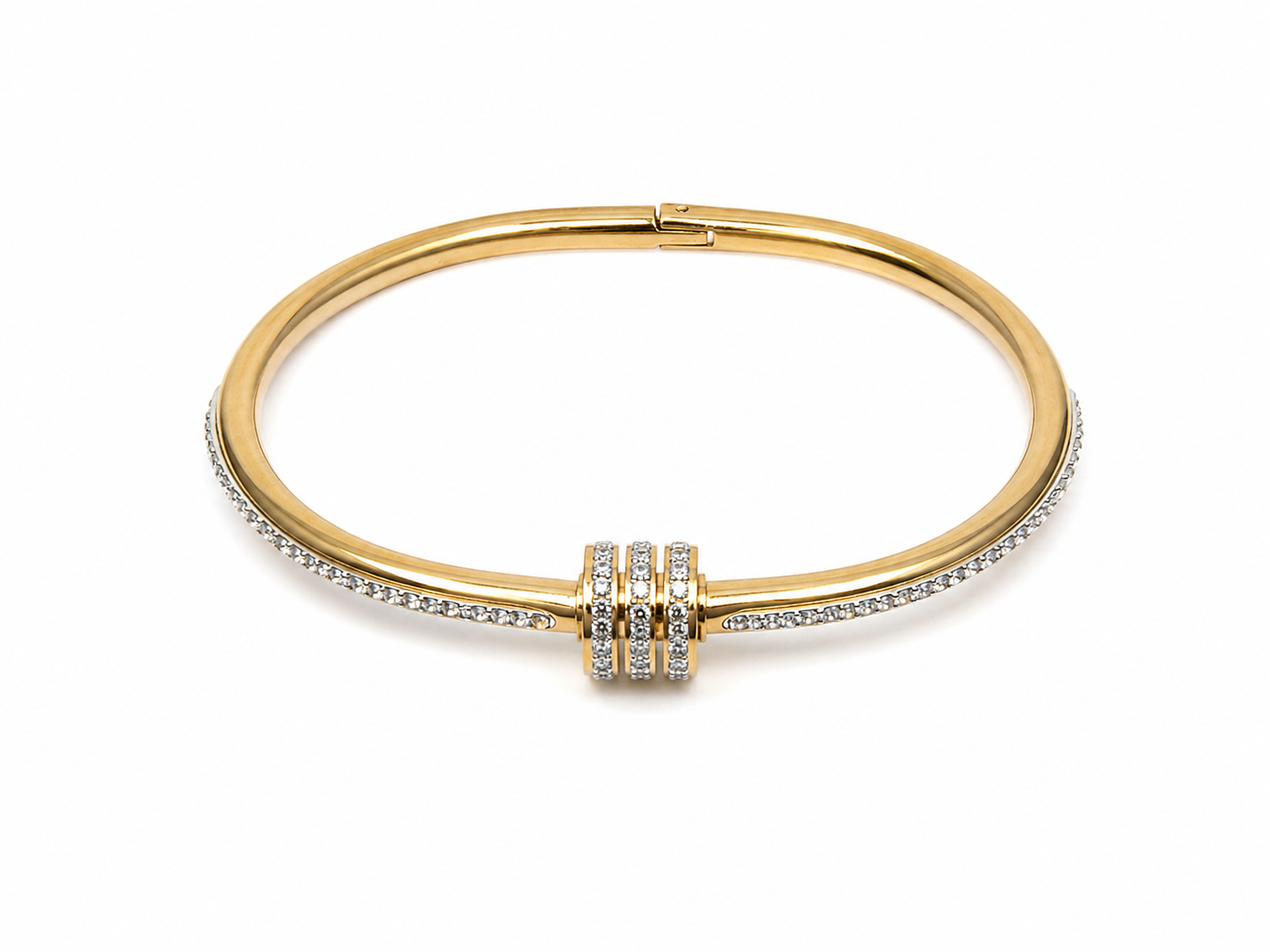 Pulsera Rígida con Cristales Brillantes Color Dorado.