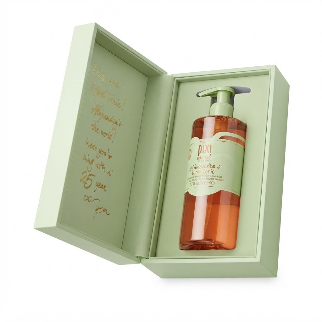 Tónico exfoliante Pixi Glow Tonic en una presentación especial de edición supersize de 500 ml.