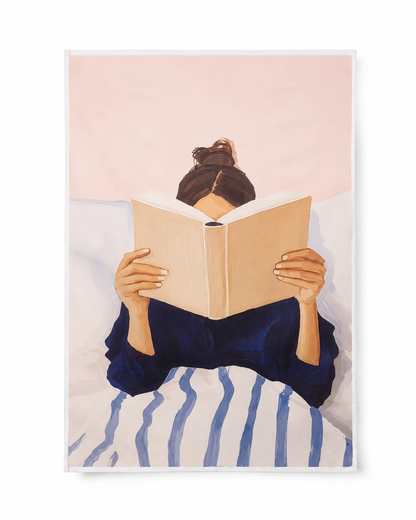 Póster Decorativo de Persona Leyendo en Cama 28 x 20 Pulgadas.