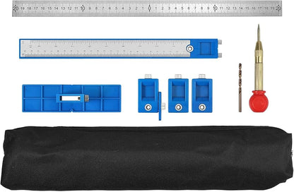 Plantilla de herrajes para gabinetes de alta precisión utilizada para la perforación y localización de manijas y perillas en muebles.