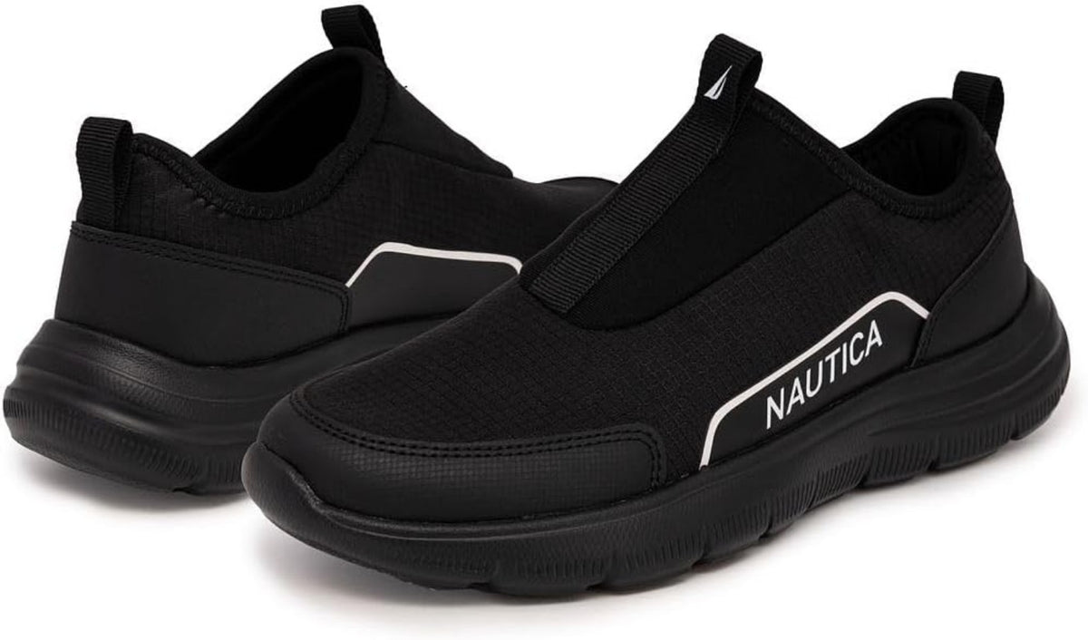 Tenis Casual Slip-On Negro con Diseño Deportivo y Suela Acolchada, Talla 6.5.