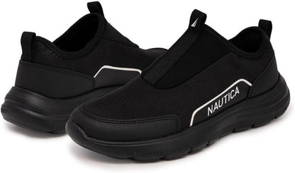 Tenis Casual Slip-On Negro con Diseño Deportivo y Suela Acolchada, Talla 6.5.