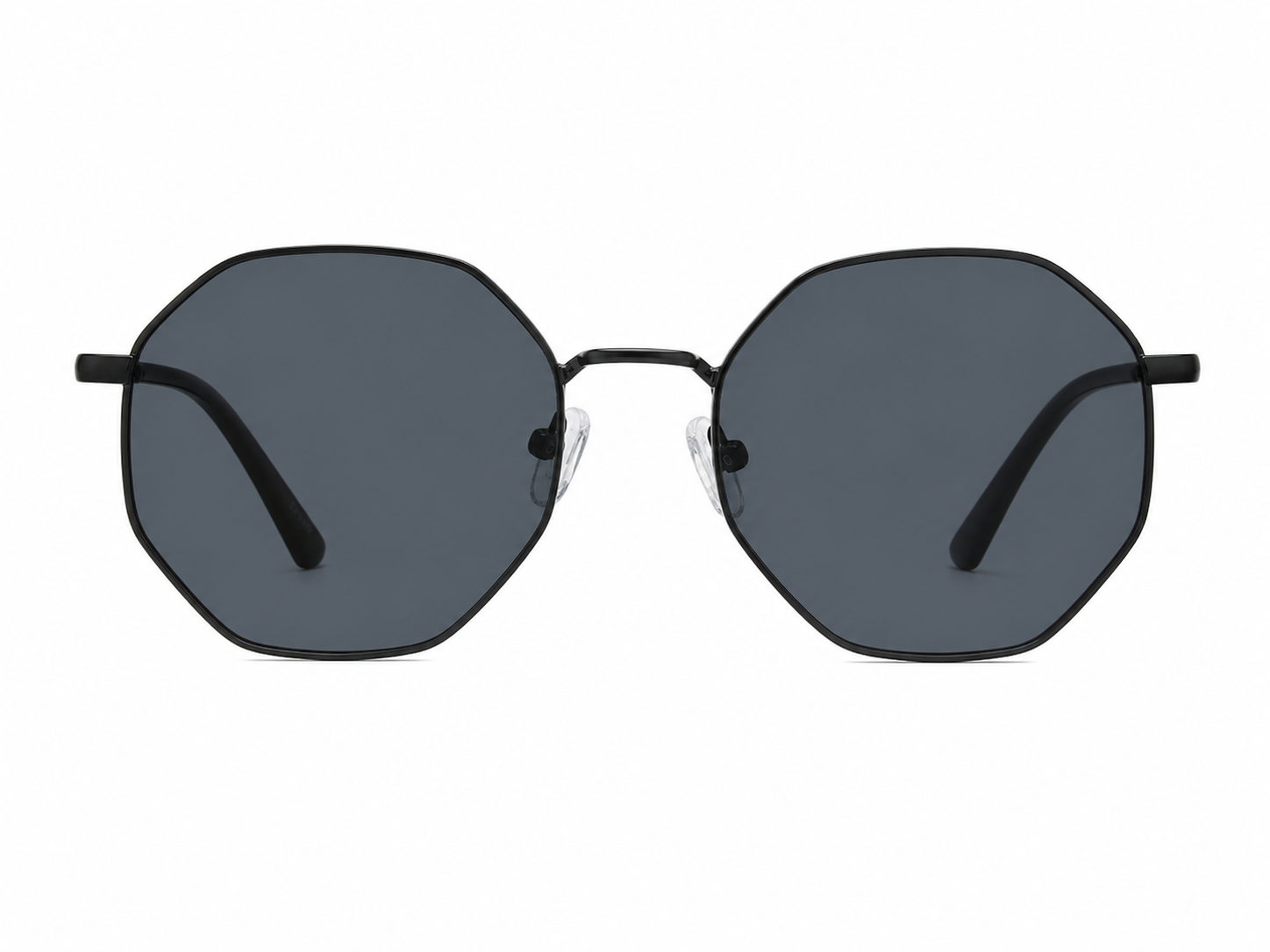 Gafas de Sol Octagonales con Montura Negra y Lentes Gris Oscuro.
