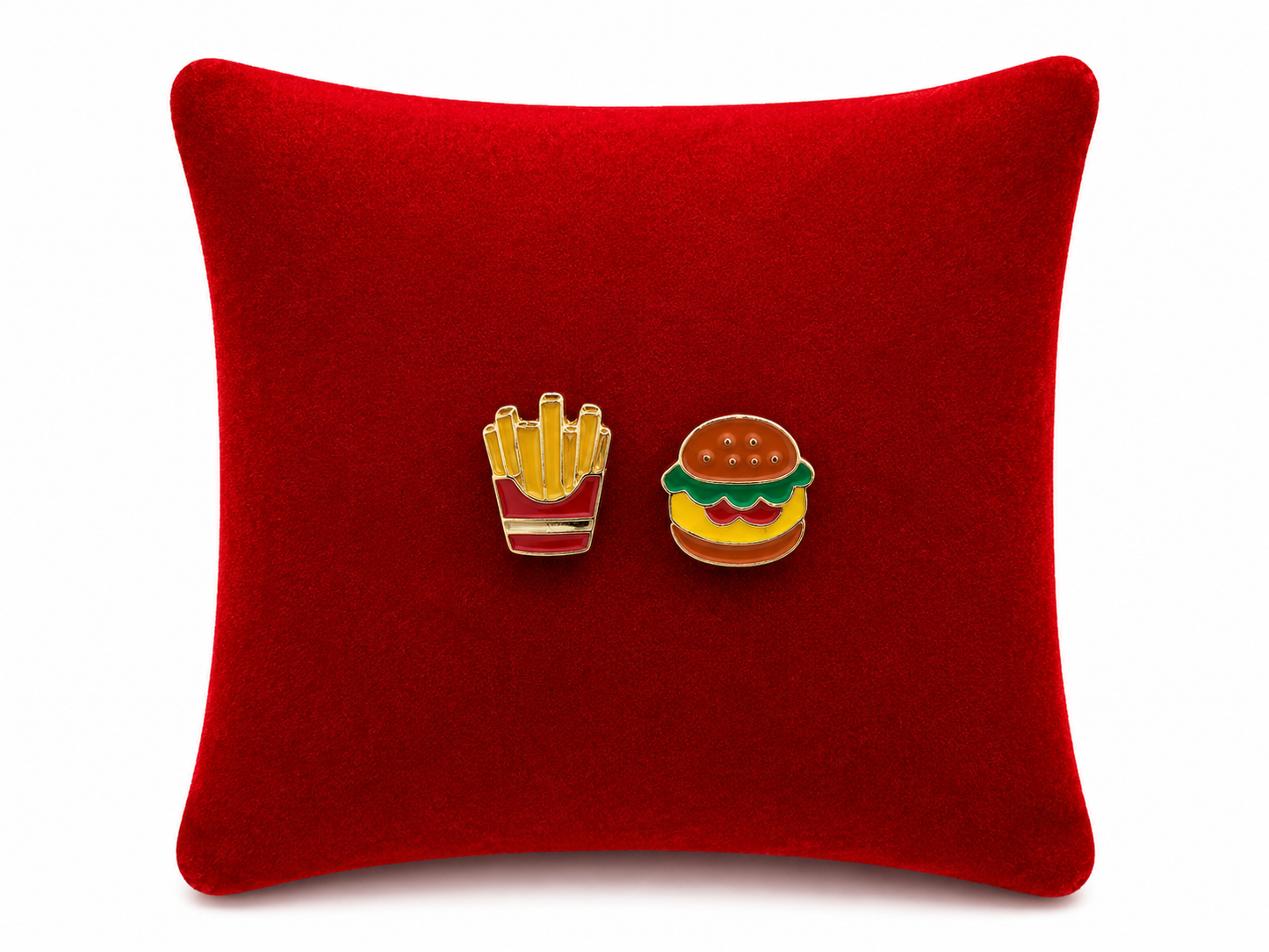Pendientes Asimétricos de Comida Rápida con Diseño de Papas Fritas y Hamburguesa Multicolor.