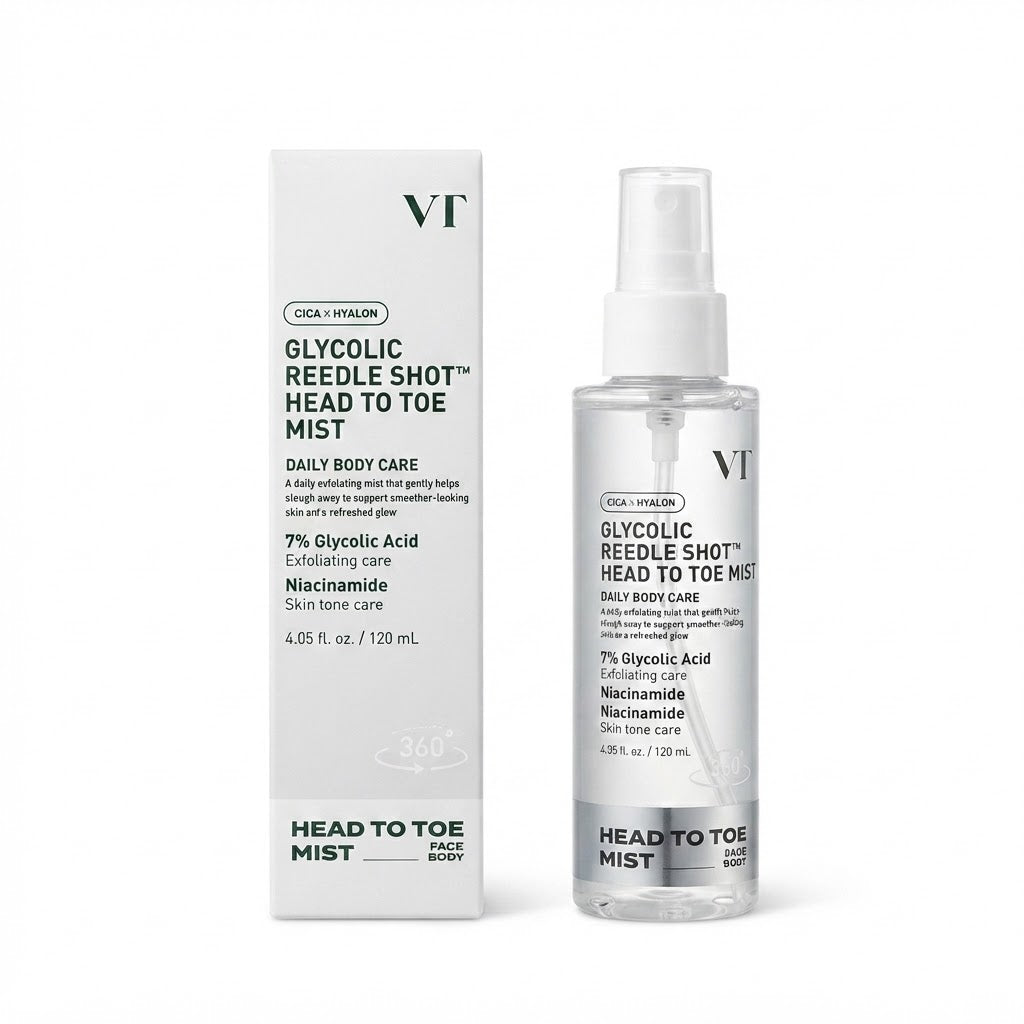 Bruma exfoliante en spray para rostro y cuerpo.