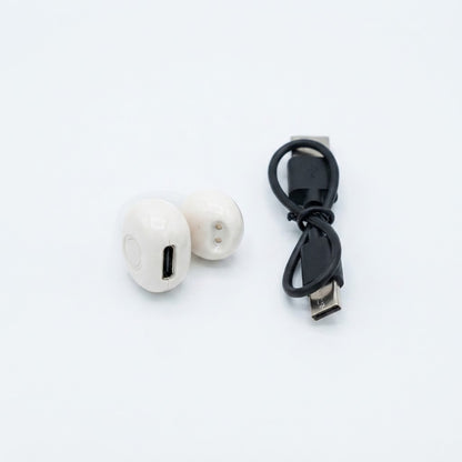 Miniauricular inalámbrico Bluetooth de un solo oído de color blanco.