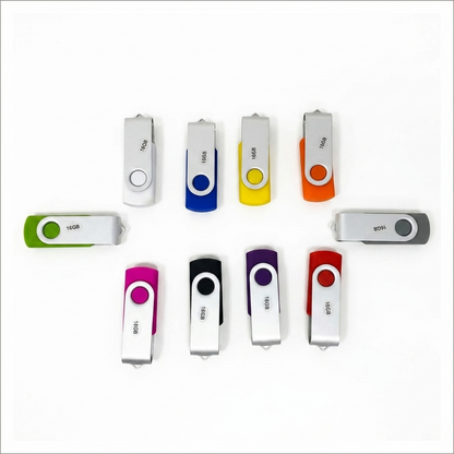 Pack de memorias USB DE 16 GB distintos colores.