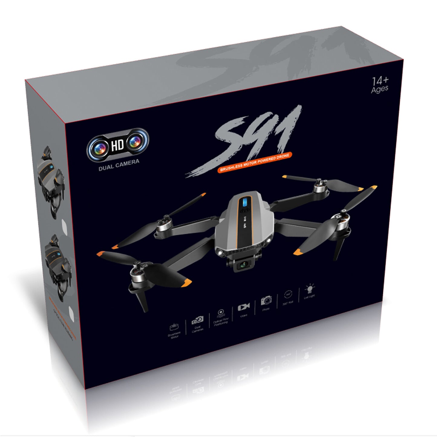 Dron modelo S91 con motores sin escobillas y cámara dual HD.