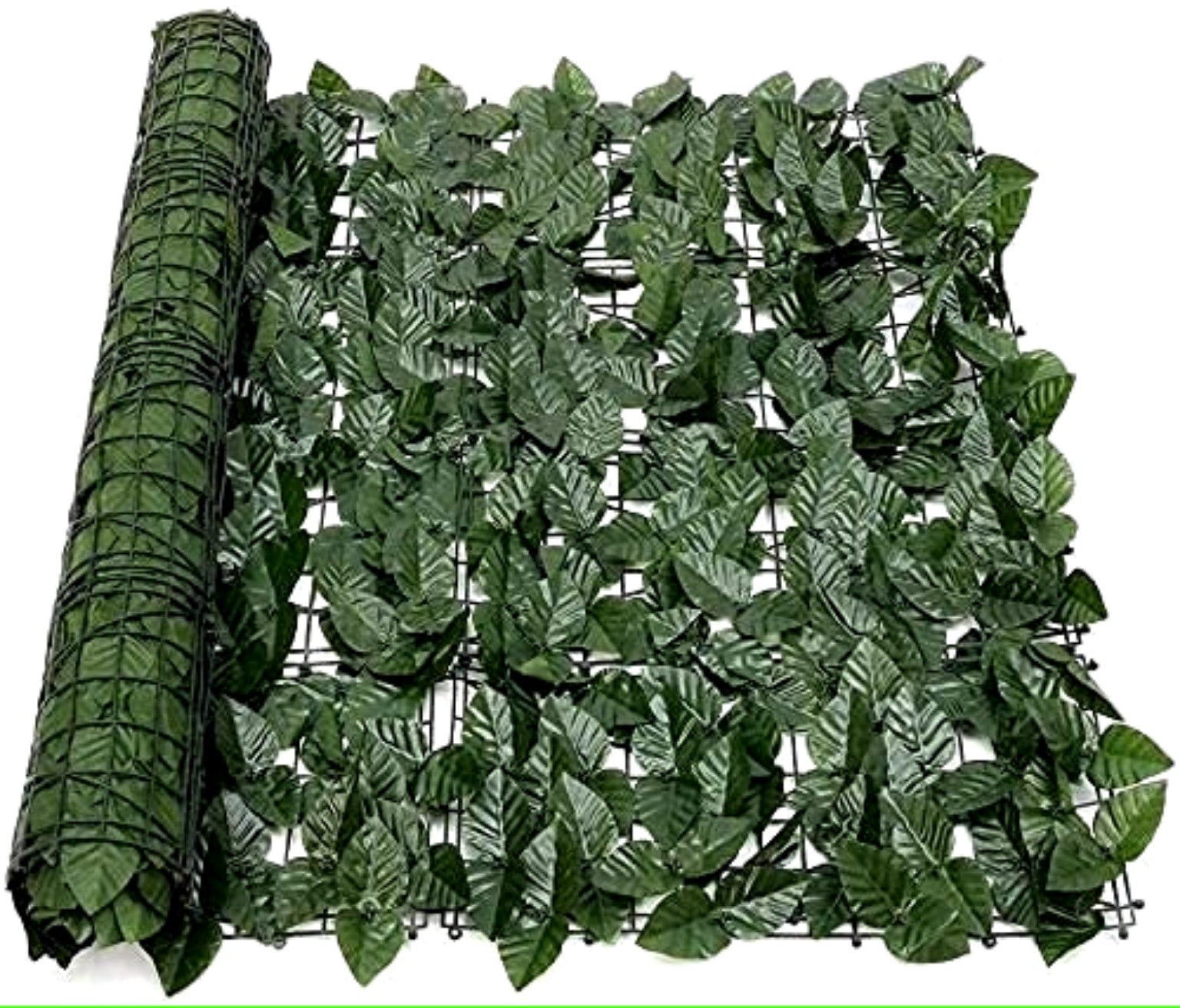 Panel de hojas artificiales decorativas para pared y jardín en color verde.
