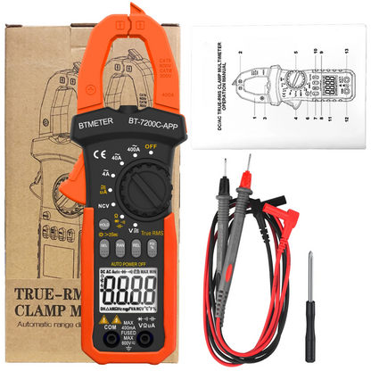 Pinza amperimétrica digital con capacidad True RMS para medir corriente y voltaje