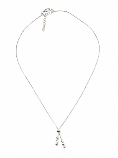 Collar Minimalista Plateado con Diseño Colgante de Perlas Ajustable para Mujer.