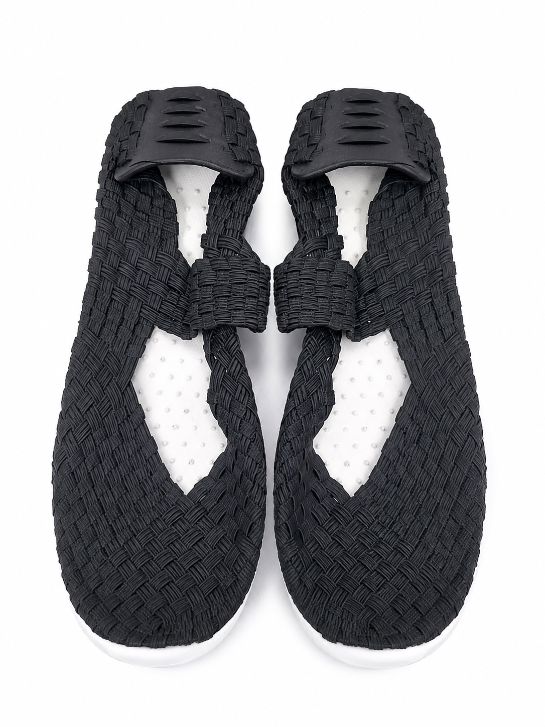Sandalias Tejidas Negras con Diseño Cruzado Talla 39.