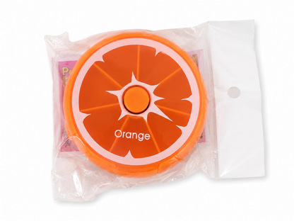 Recipiente Plegable con Diseño de Rodaja de Naranja para Almacenamiento de Snacks.