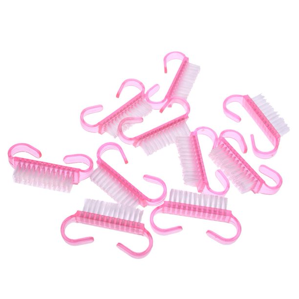 Pack de 9 cepillos para limpieza de uñas de color rosa.
