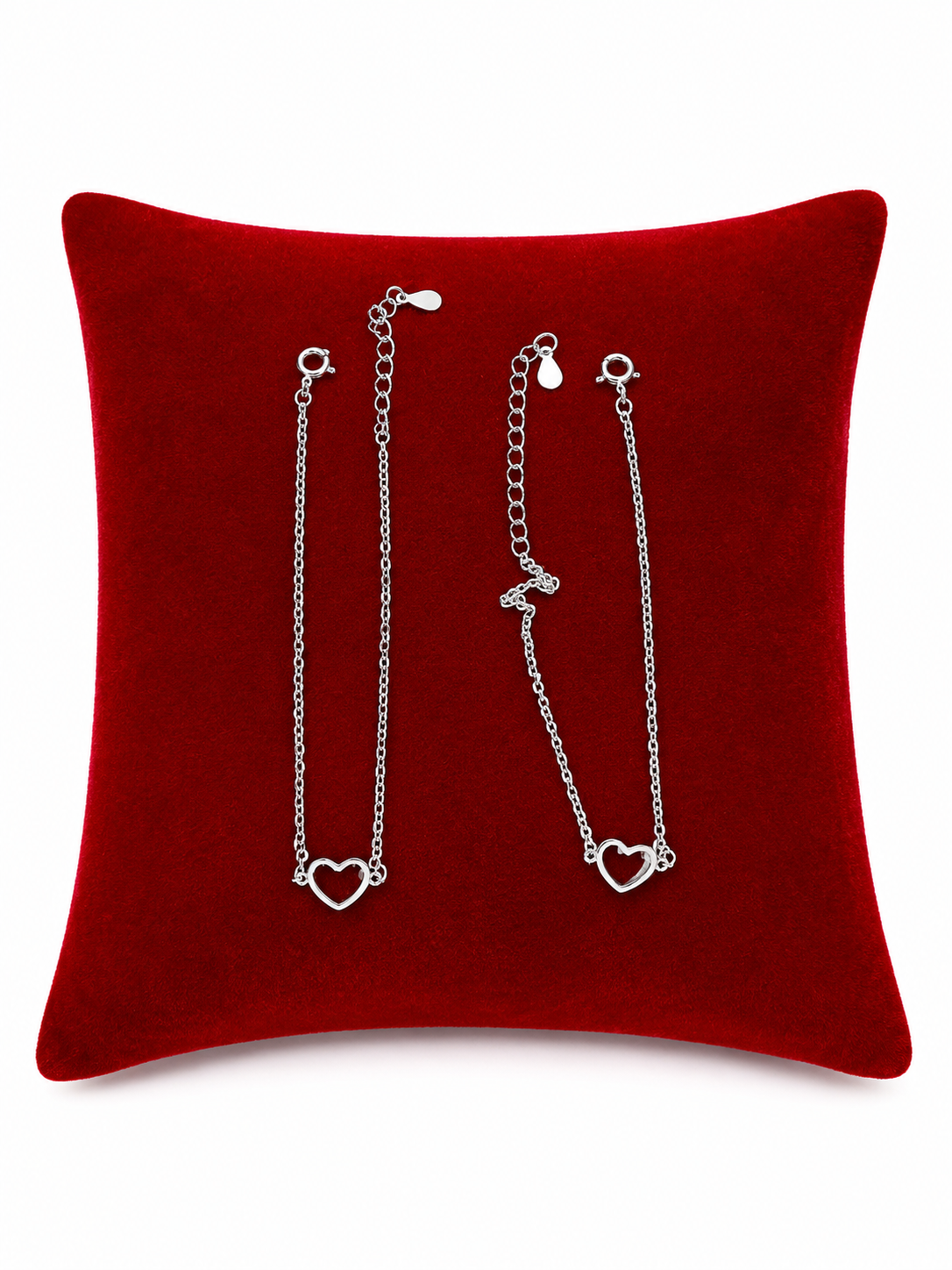 Set de Pulseras con Corazón Abierto en Acero Inoxidable Color Plateado, 2 Unidades.