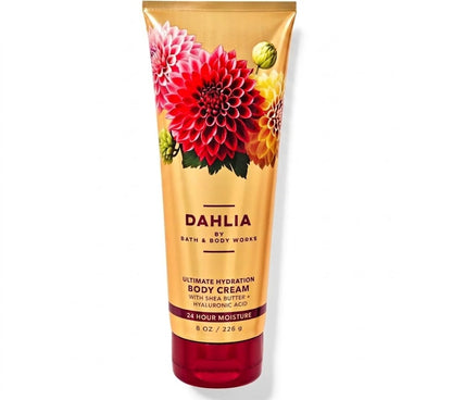 Crema corporal que cuenta con una fragancia de pétalos de dalia, pera y praliné.