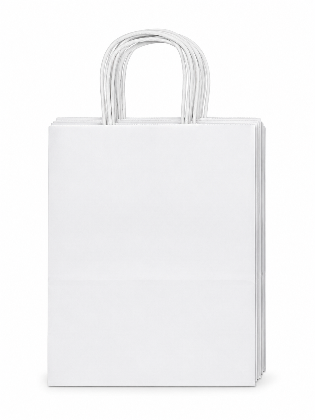 Juego de bolsas de papel blancas con asas para regalos y compras.