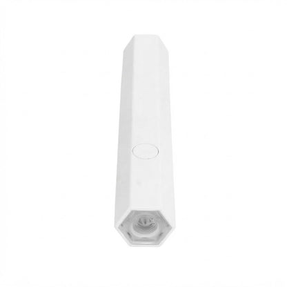 Mini lámpara LED UV portátil de mano en color blanco, ideal para el precurado y fijación rápida de esmaltes en gel.