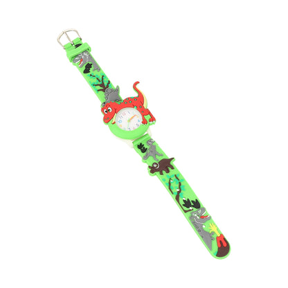 reloj infantil verde, dinosaurios.