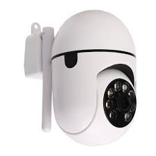 Cámara de seguridad inteligente para exteriores con conectividad WiFi y giro de 360 grados.