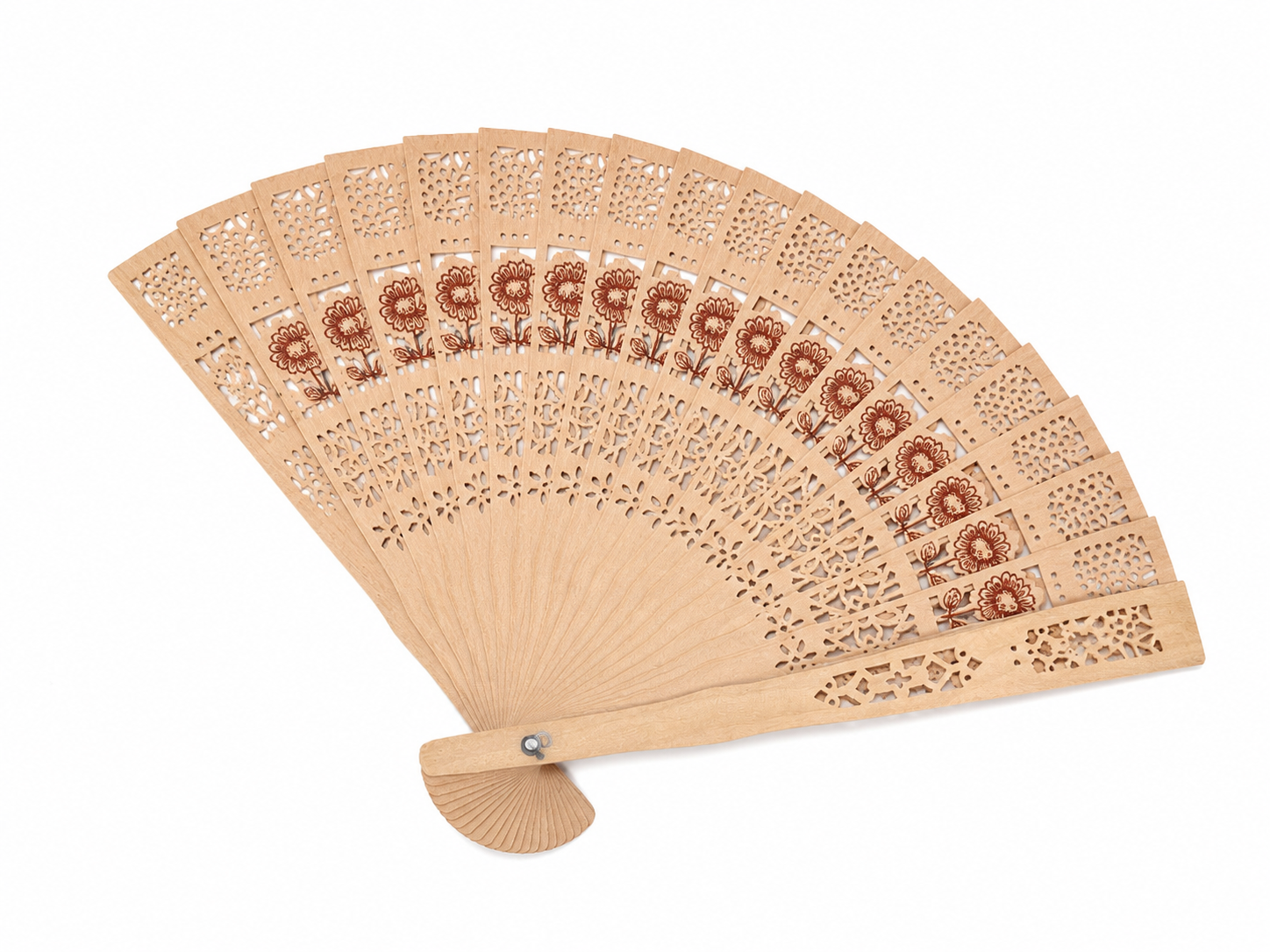 Abanico Plegable de Madera con Diseño Floral Calado.