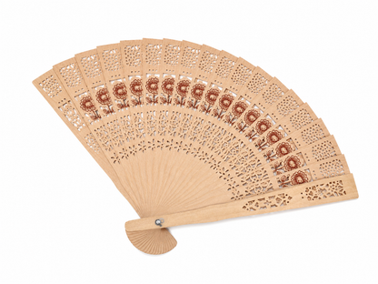 Abanico Plegable de Madera con Diseño Floral Calado.