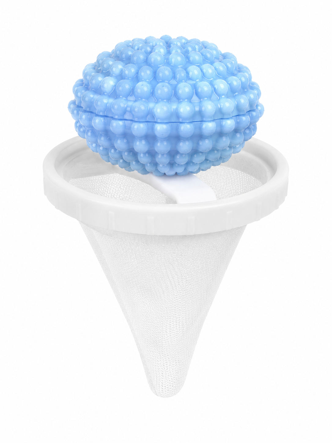Colector de pelusas para lavadora con filtro de malla reutilizable y bola flotante.