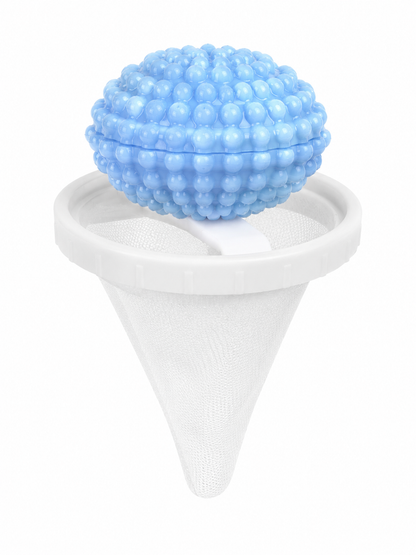 Colector de pelusas para lavadora con filtro de malla reutilizable y bola flotante.