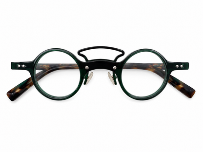 Gafas Redondas de Montura Verde con Doble Puente para Hombre y Mujer.