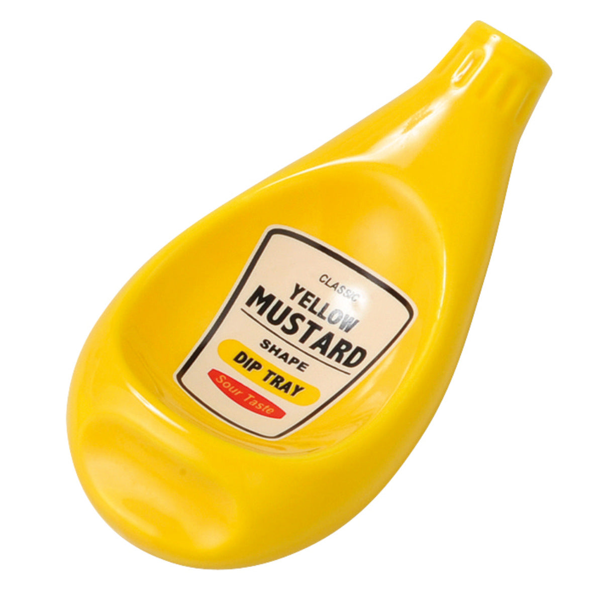 bandeja para salsas con forma de botella de mostaza clásica está fabricada en cerámica y mide aproximadamente 11 cm de largo.