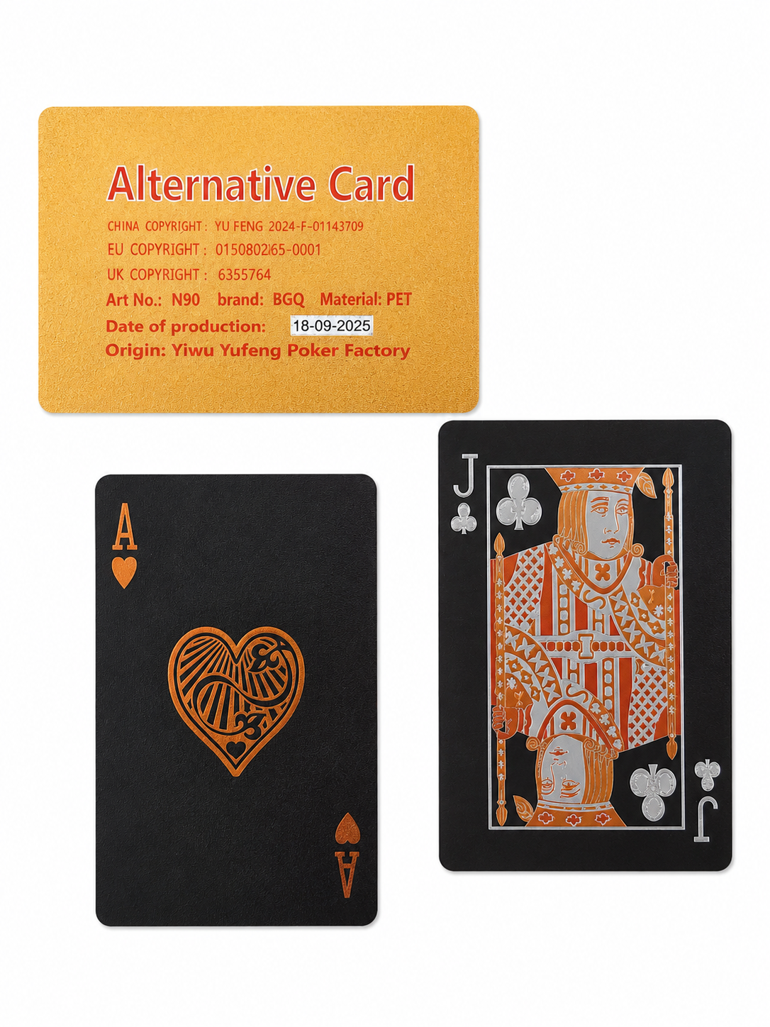 Baraja de Cartas de Plástico Negro y Dorado con Diseño Premium, Juego de 54 Piezas.