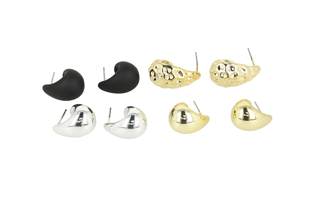 Set de pendientes de gota de agua en varios colores y texturas.