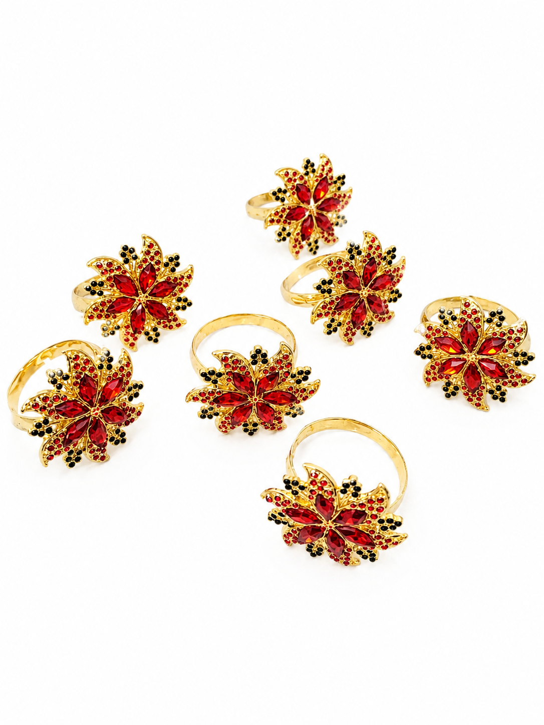 Juego de Anillos para Servilletas con Flor Decorativa Roja.