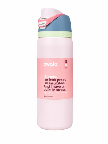 botella Térmica de Acero Inoxidable con Pajilla Integrada y Tapa Antiderrames, Color Rosa, 32 oz.