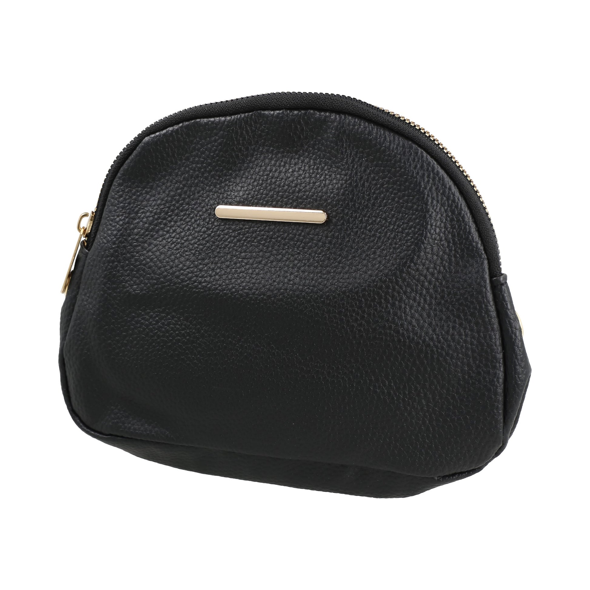 Cartera de mano en color negro con textura de cuero