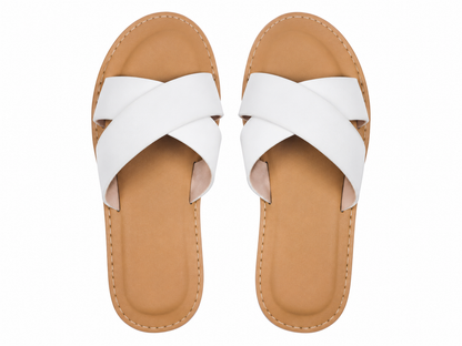 Sandalias Planas de Tiras Cruzadas Blancas para Niña Talla 30.
