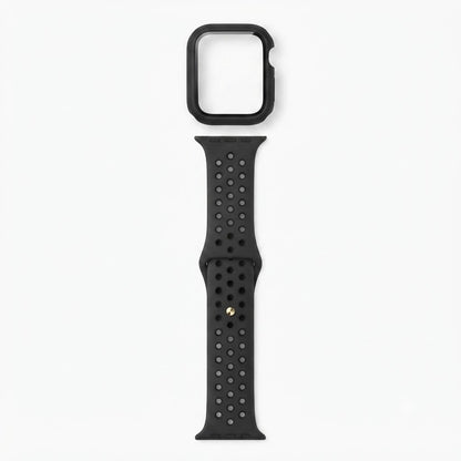 Banda deportiva negra con perforaciones para Apple Watch Nike.