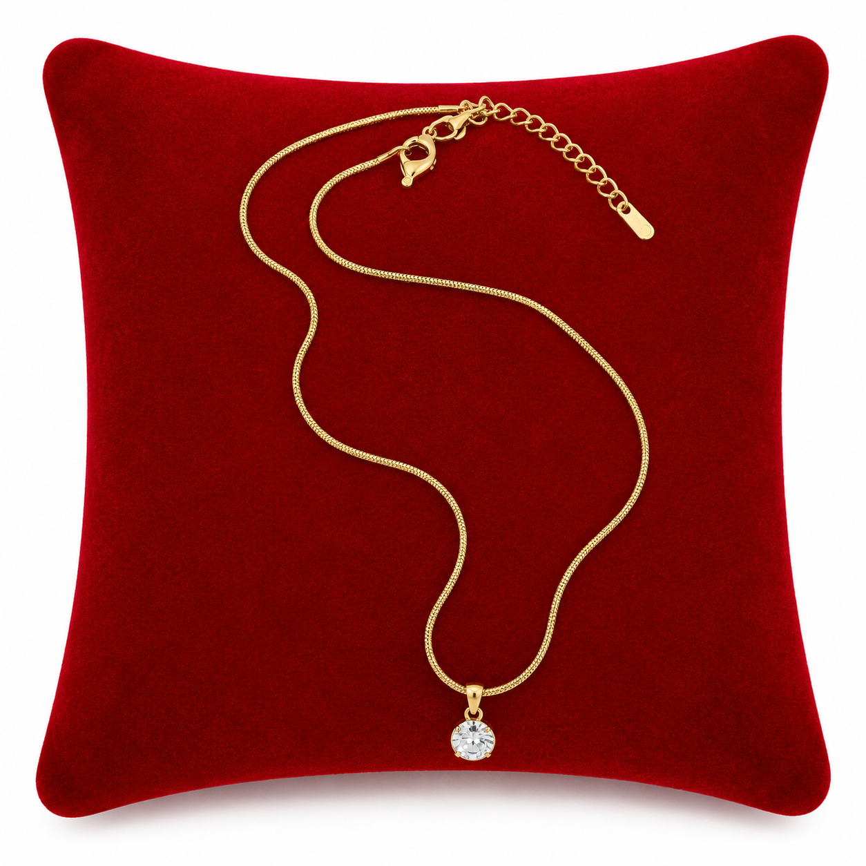 Collar con Colgante de Cristal Redondo en Acero Inoxidable Color Dorado.