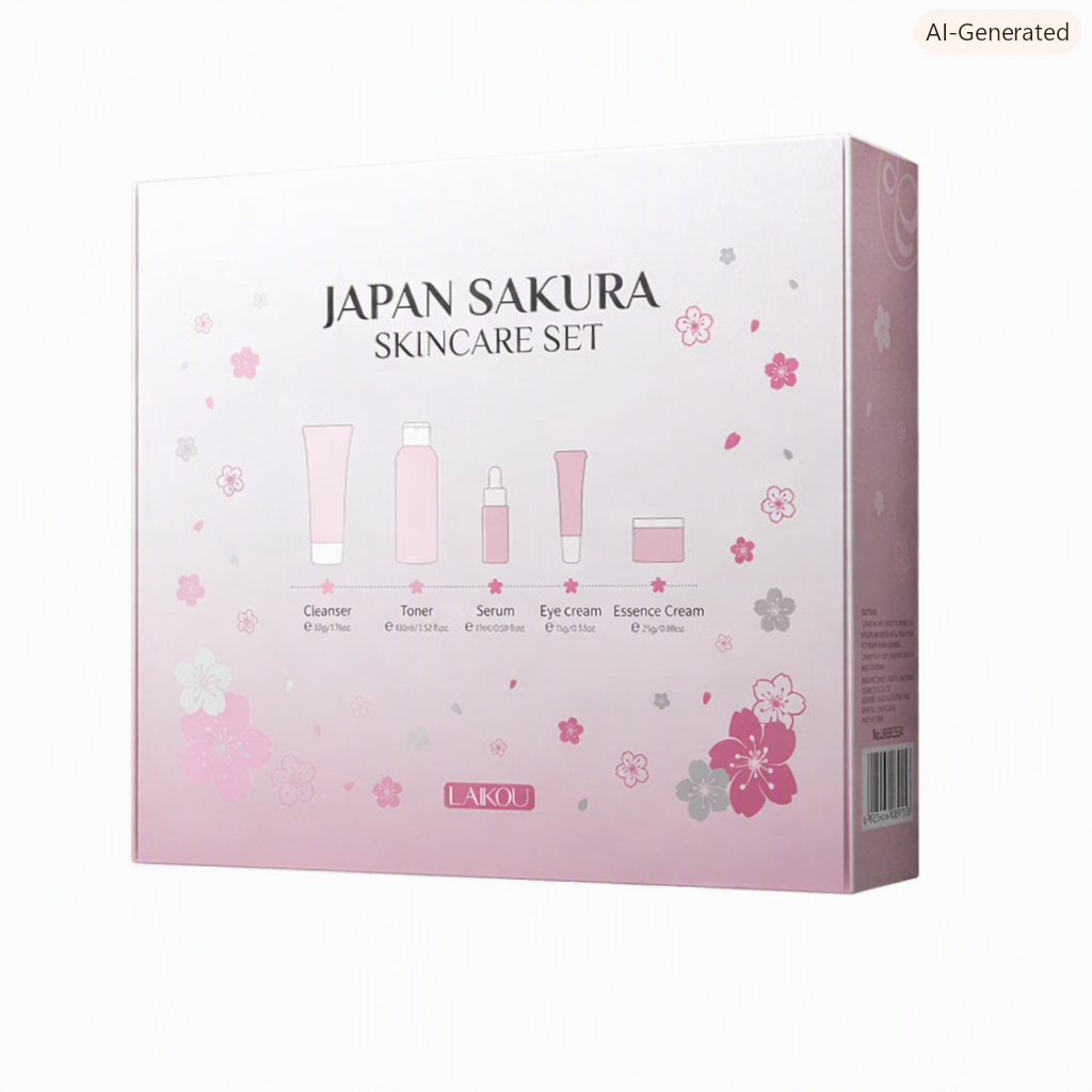 Set de cuidado de la piel que incluye productos como limpiador, tónico, suero y crema facial.