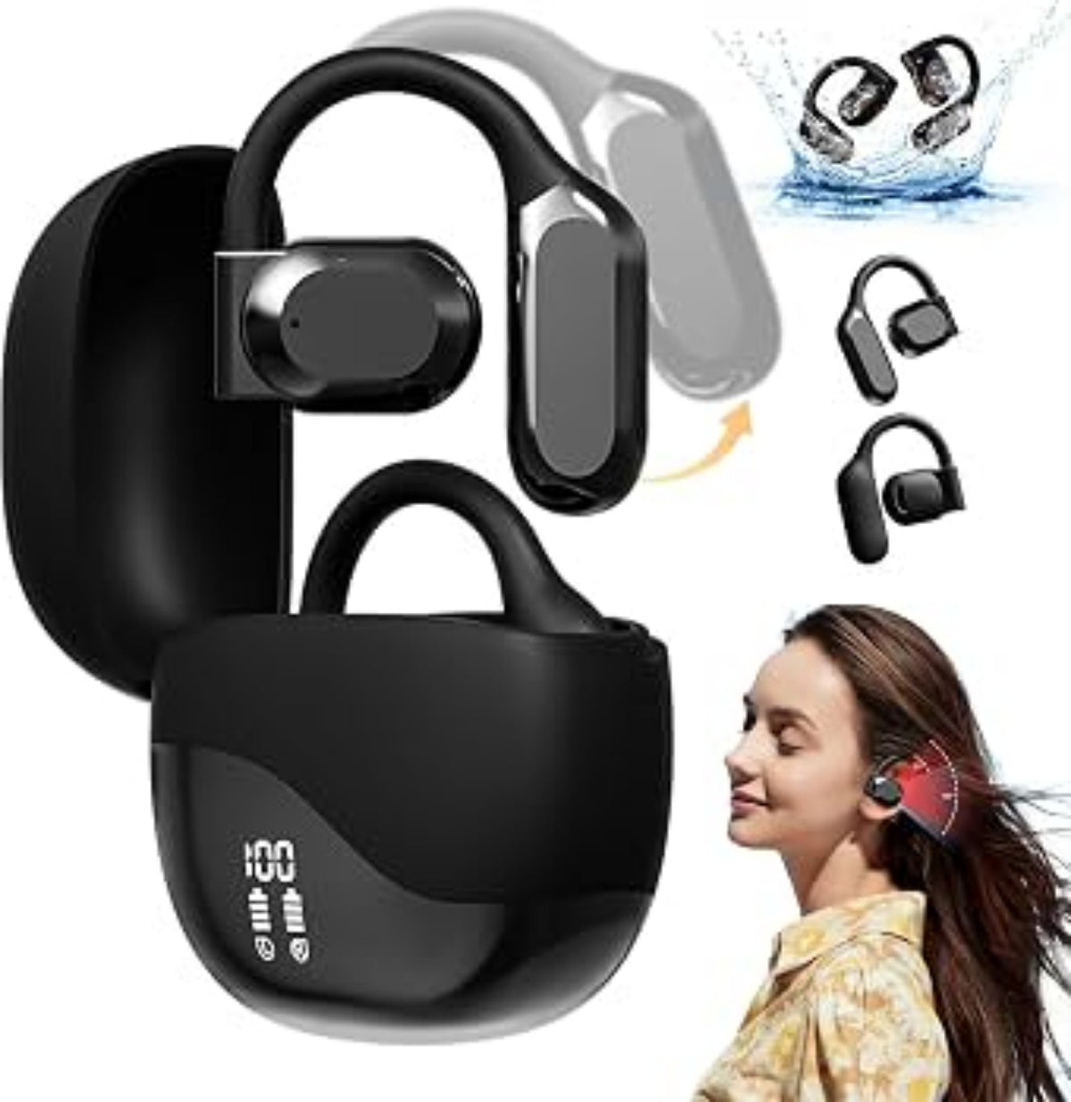 Audífonos Inalámbricos Bluetooth de Conducción Abierta con Estuche de Carga.