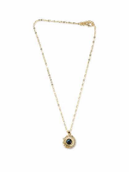 Collar Dorado con Colgante de Luna y Piedra Azul – Collar Elegante para Mujer.