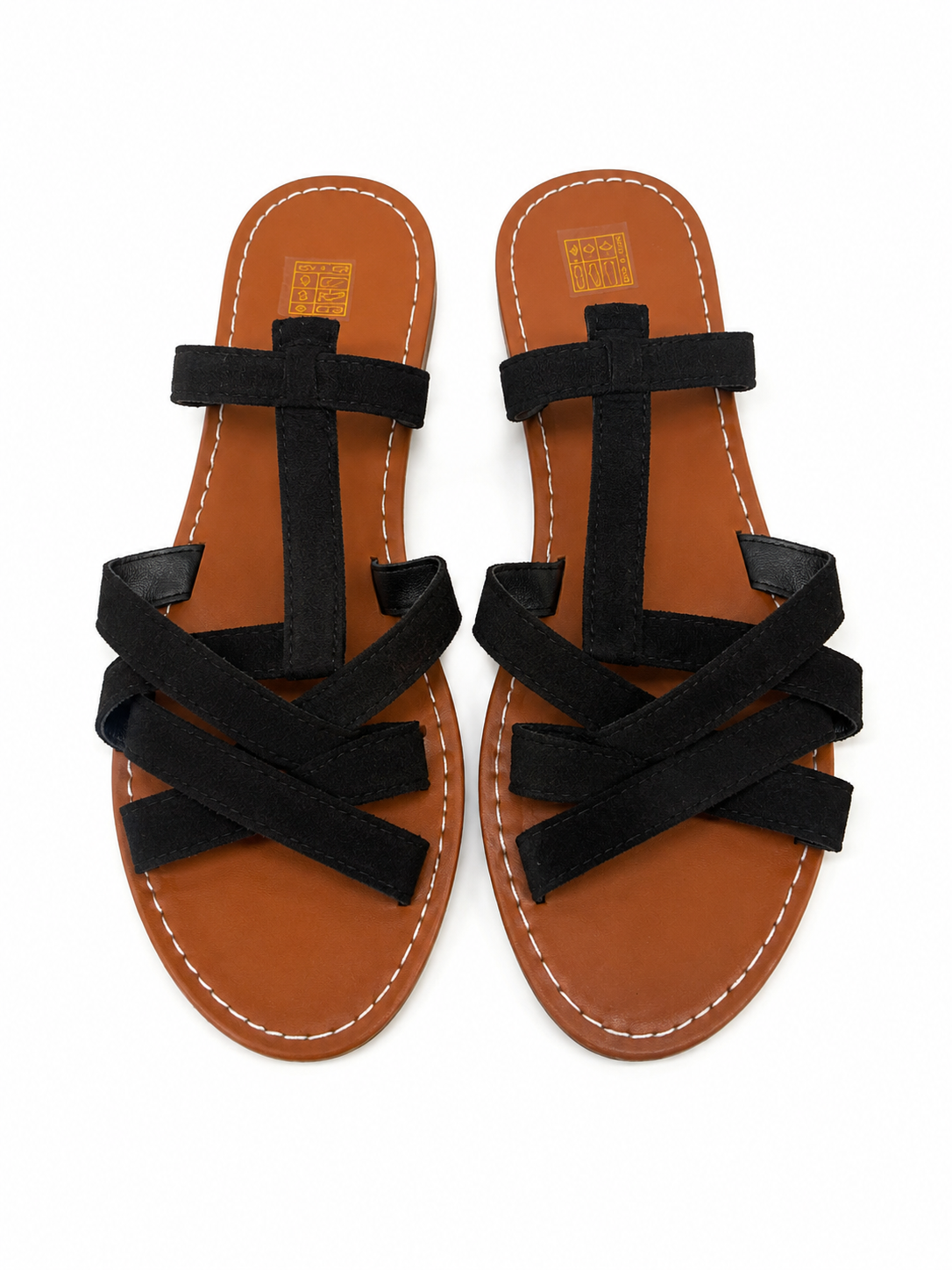 Sandalias Planas de Tiras Cruzadas Color Negro Talla 38.