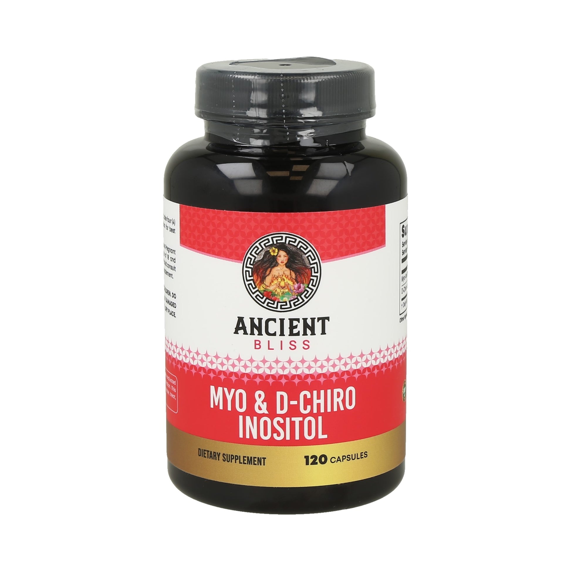 Suplemento de inositol Myo & D-Chiro de Ancient Bliss, 120 cápsulas veganas.