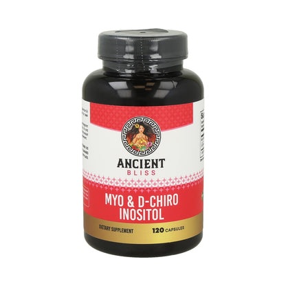 Suplemento de inositol Myo & D-Chiro de Ancient Bliss, 120 cápsulas veganas.