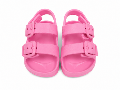 Sandalias infantiles con doble hebilla ajustable color rosa talla 3-6.