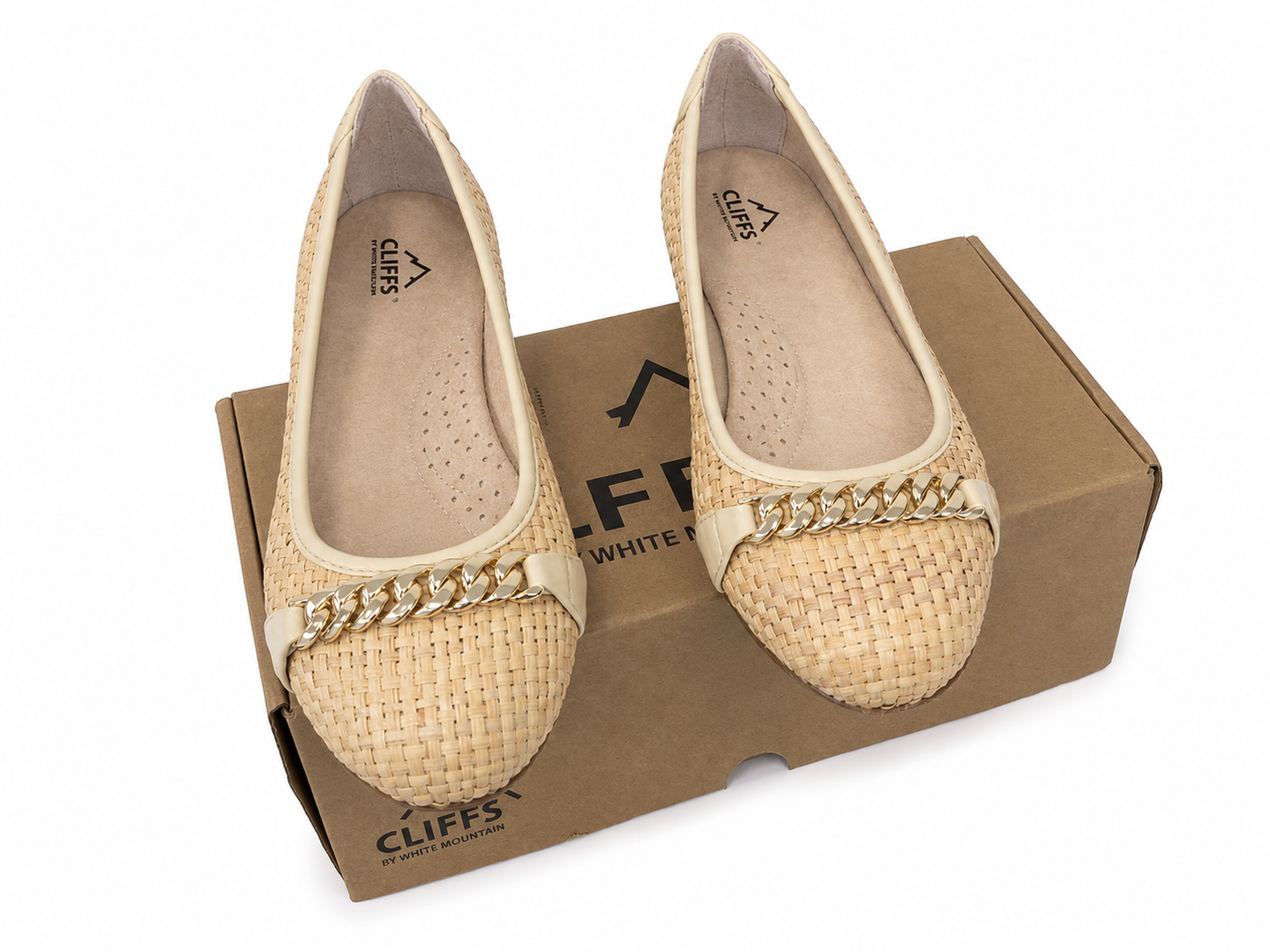 Bailarinas Tejidas para Mujer Estilo Casual Elegante con Cadena Color Oro. (talla 8)