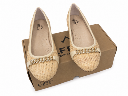 Bailarinas Tejidas para Mujer Estilo Casual Elegante con Cadena Color Oro. (talla 8)