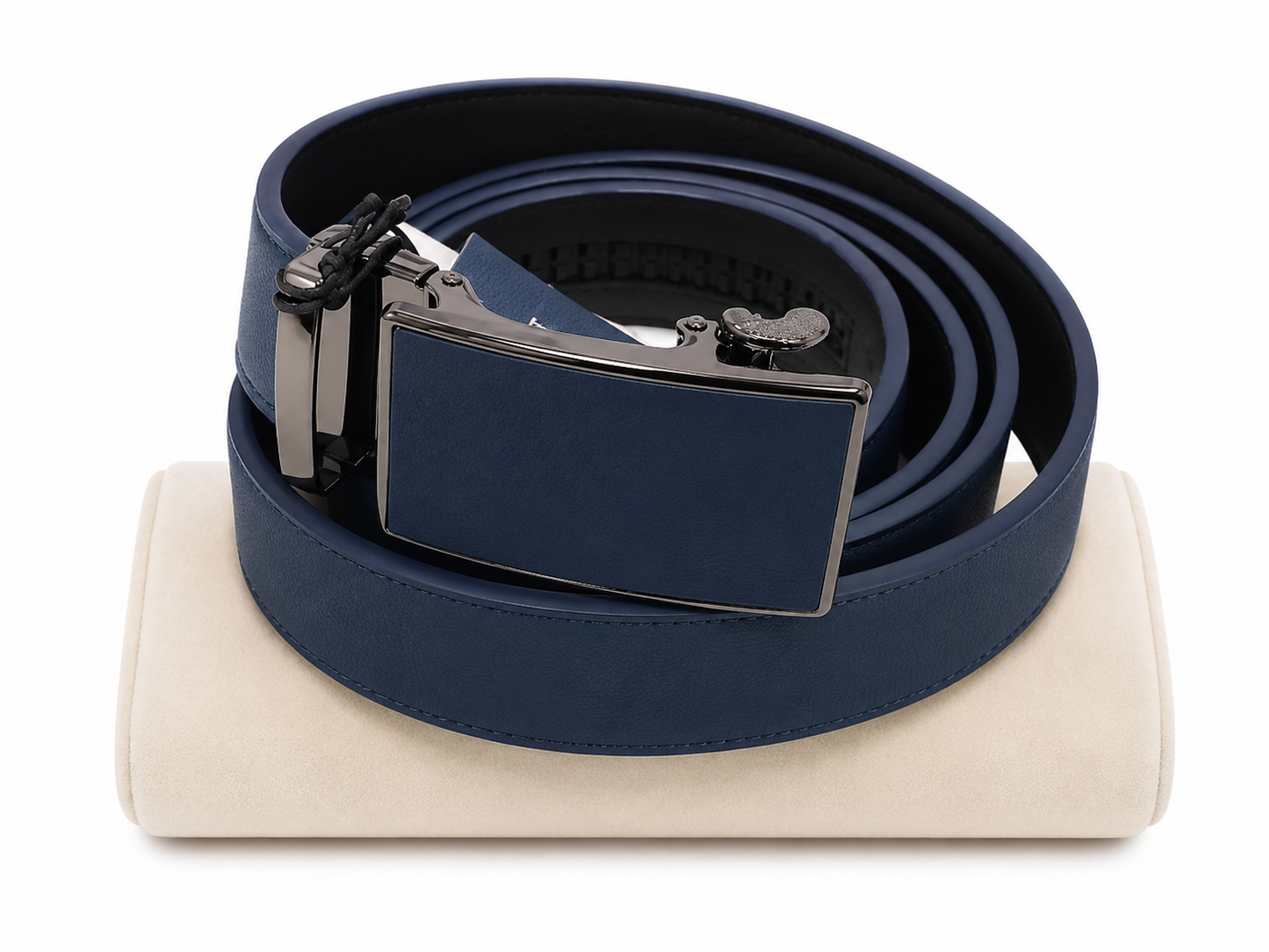 Cinturón Ajustable con Hebilla Automática Rectangular Color Azul Marino, Talla 46.