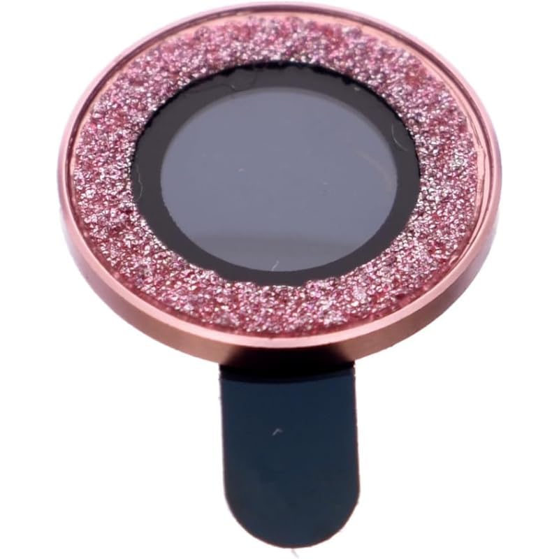 Pack de 2 protectores de lente de cámara de vidrio templado genéricos con un anillo de metal brillante color rosa.