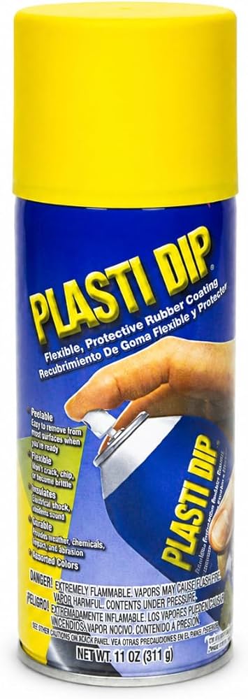 Lata de revestimiento de goma flexible en aerosol  de 11 onzas, es ideal para proyectos de bricolaje, aplicaciones automotrices como ruedas y emblemas, y para proteger diversos materiales contra la humedad.